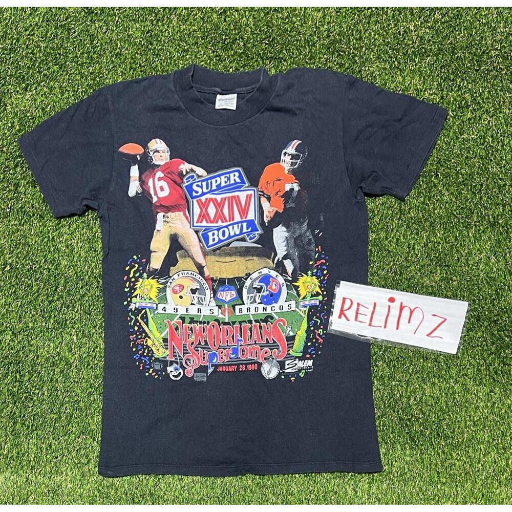 Vintage 1990 Super Bowl XXIV SF 49ers vs Denver Broncos Single Stitch Shirt m
